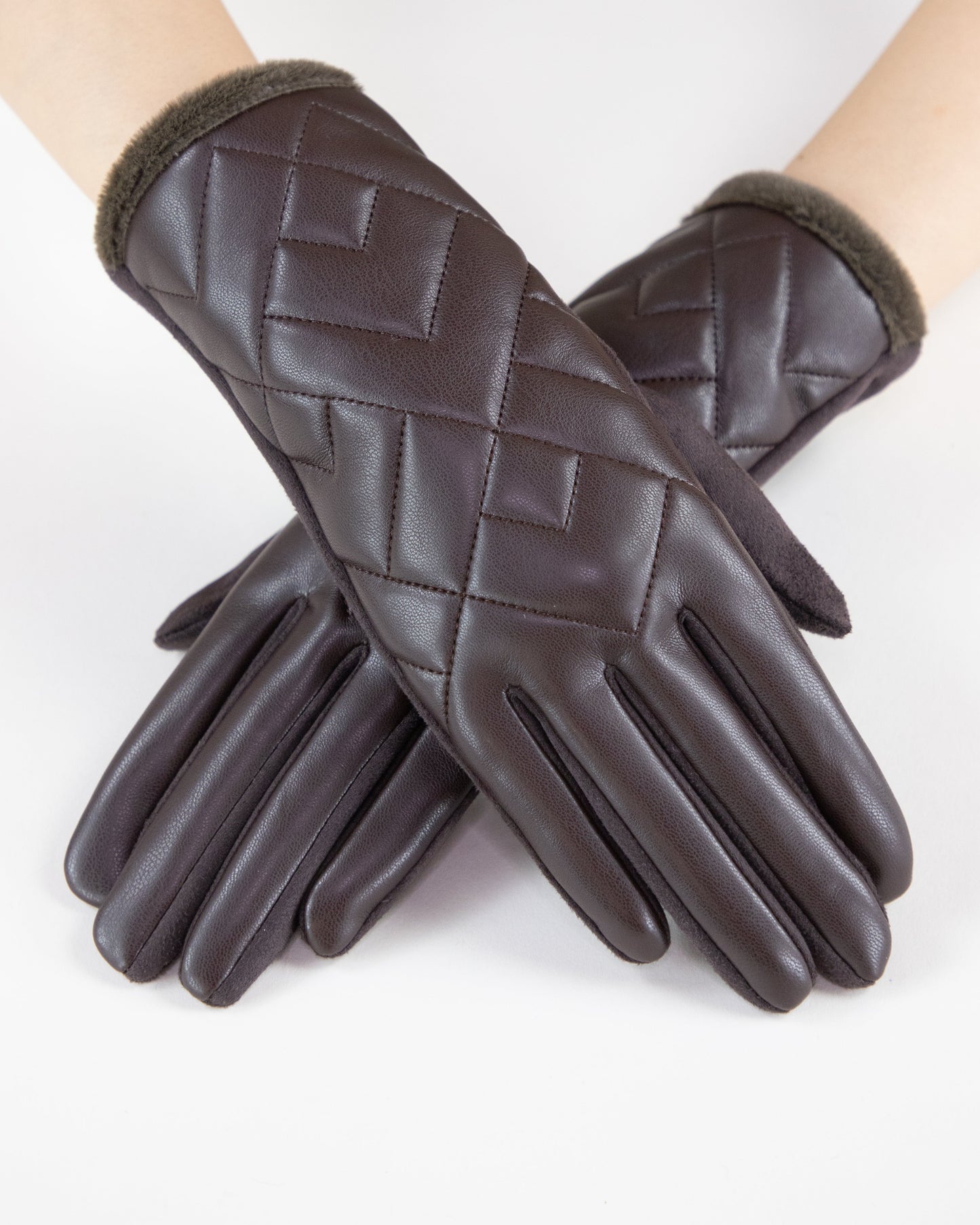 Diamond Quilted Faux Fur Edge Gloves (TS)