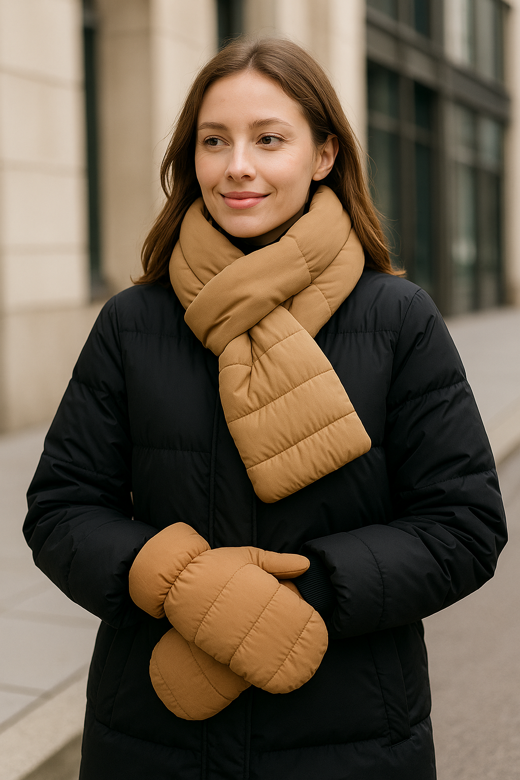 Solid Matte Ribbed Puffer Keyhole Scarf