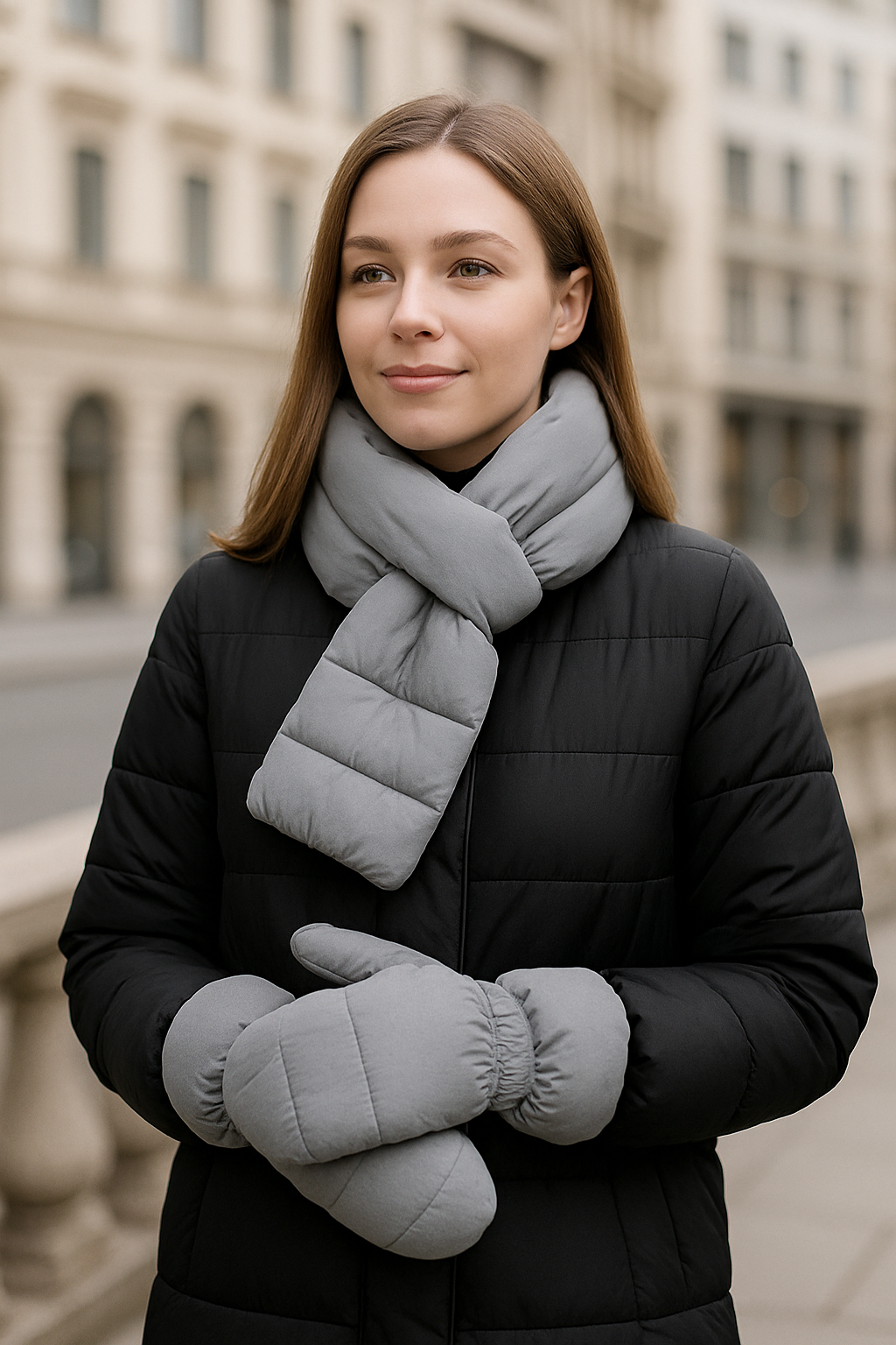 Solid Matte Ribbed Puffer Keyhole Scarf