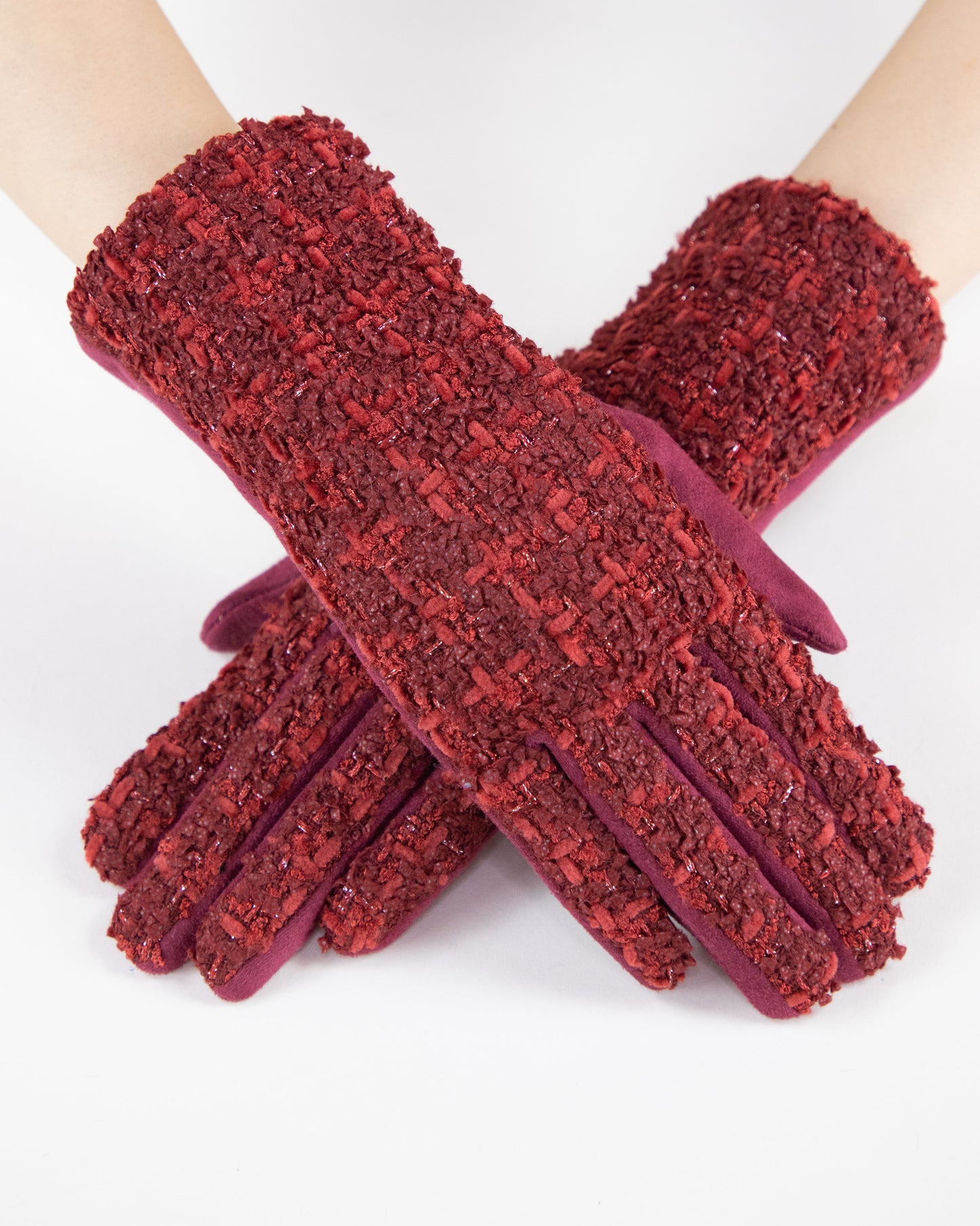 Shimmering Tweed Faux Suede Touchscreen Gloves