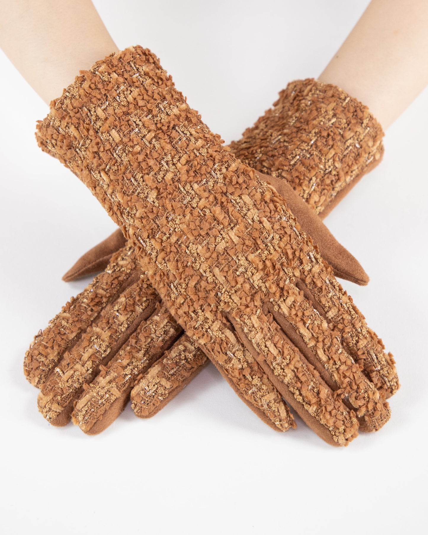 Shimmering Tweed Faux Suede Touchscreen Gloves