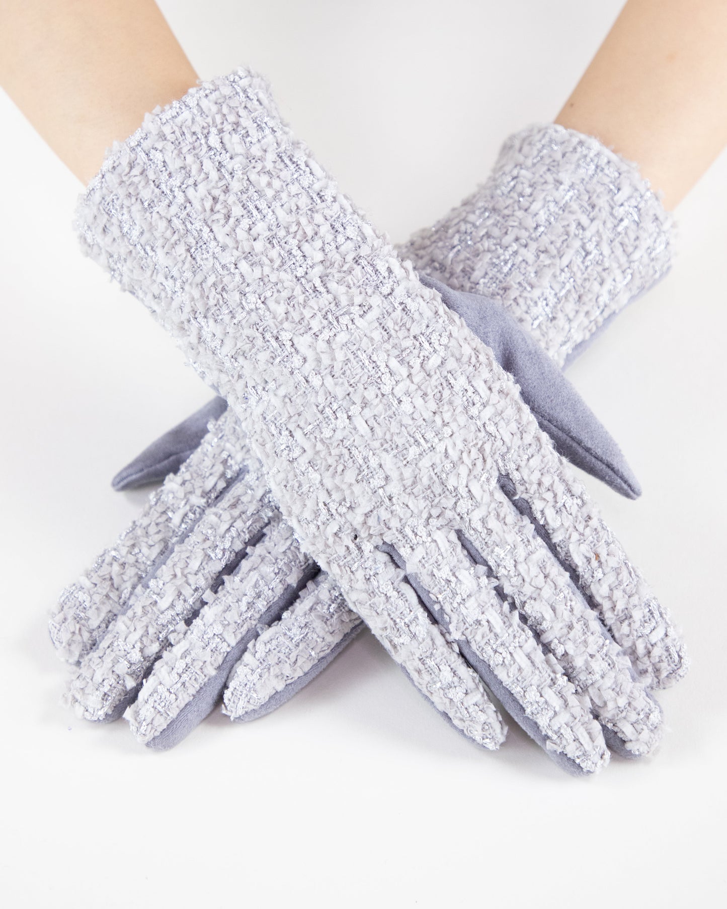 Shimmering Tweed Faux Suede Touchscreen Gloves