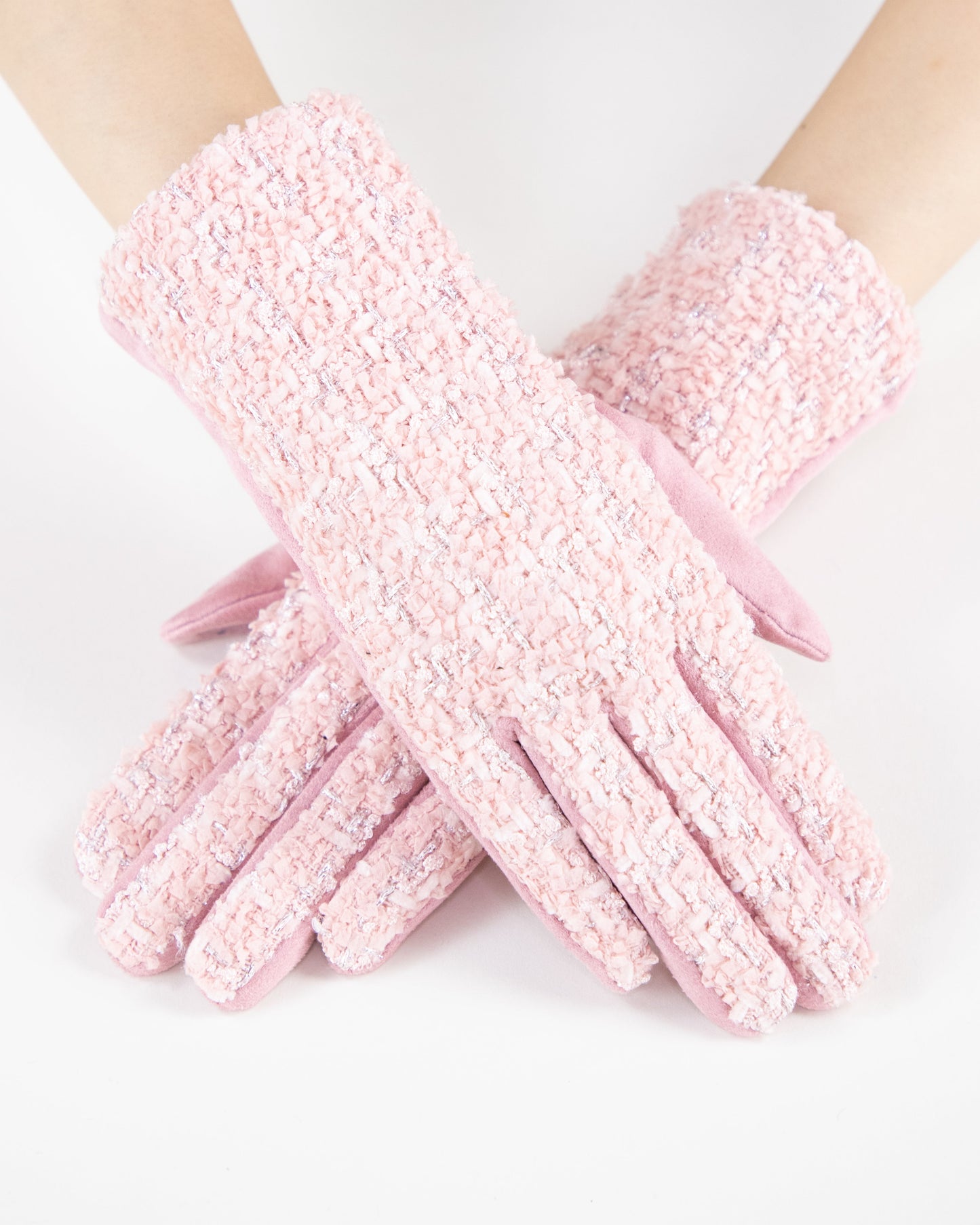 Shimmering Tweed Faux Suede Touchscreen Gloves
