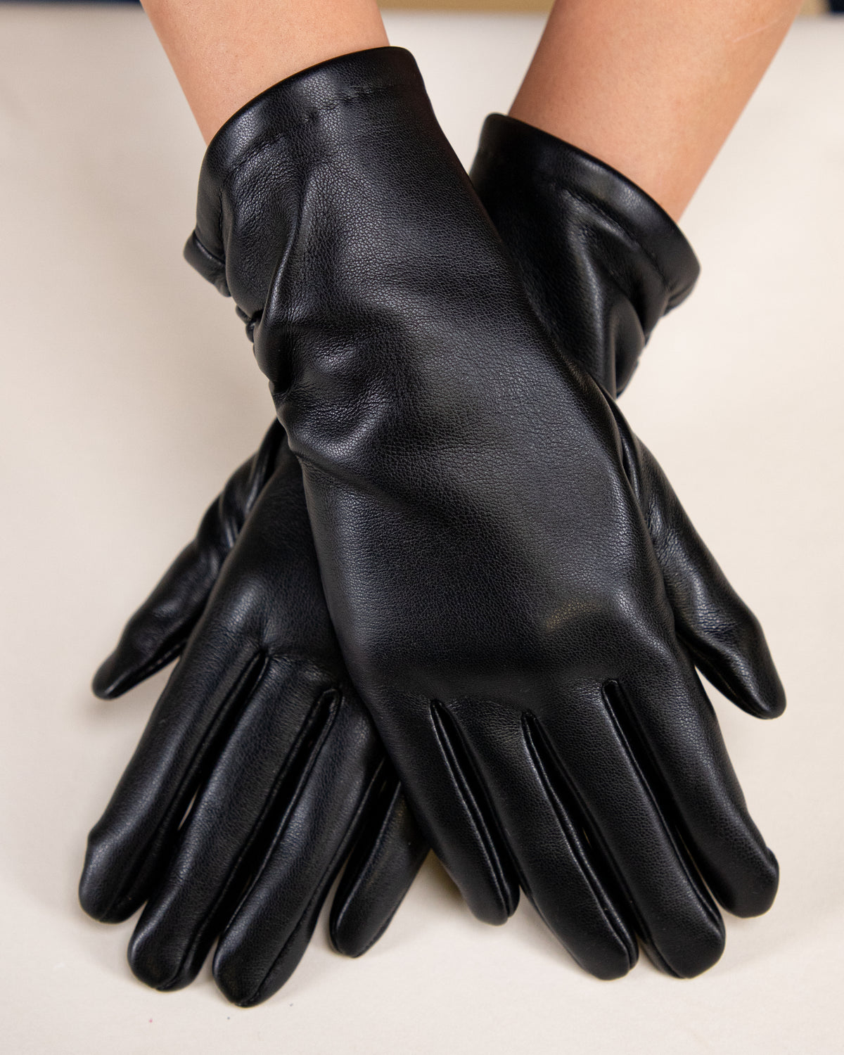 Soho Ruched Cuff Leatherette Gloves (TS)