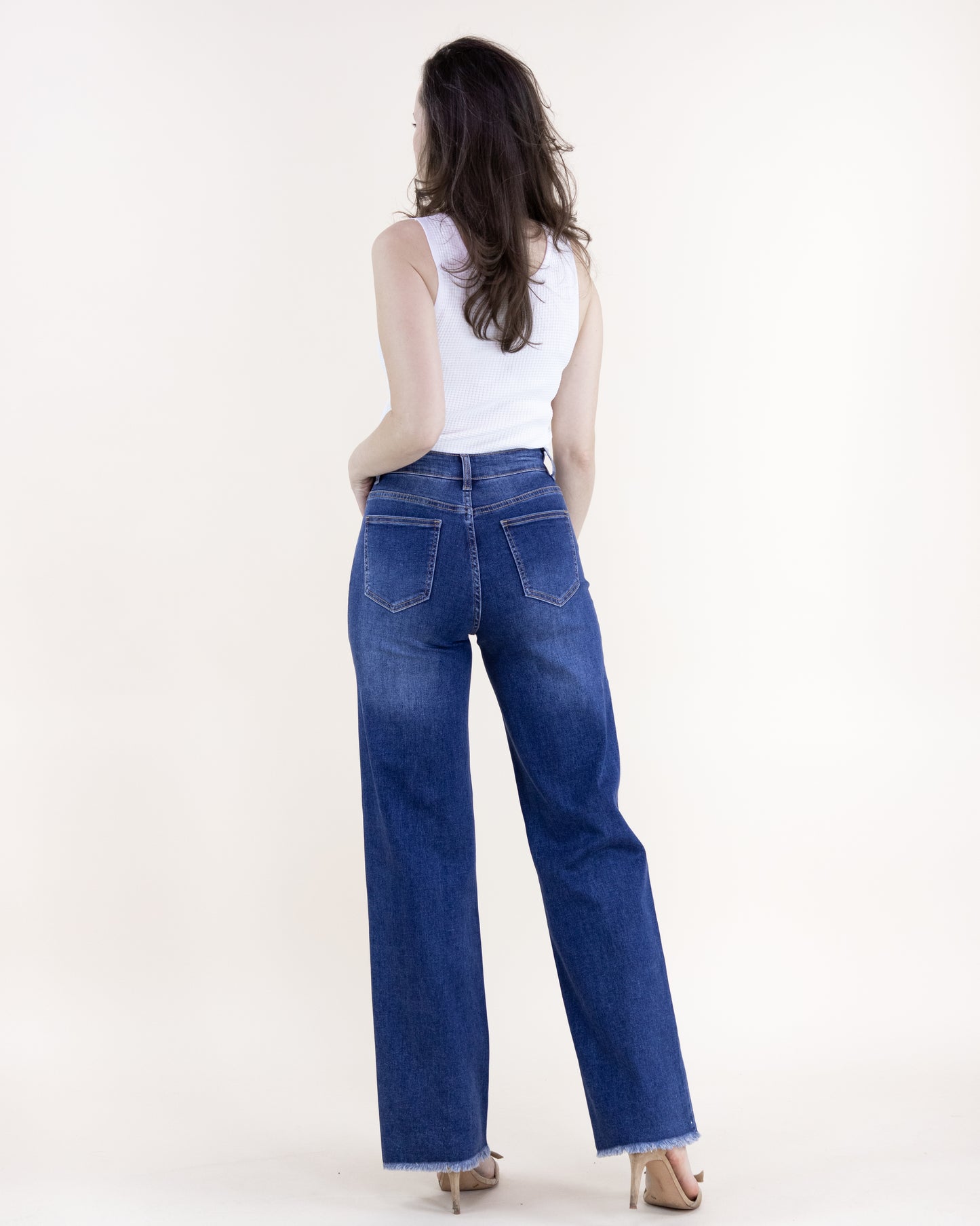 Eyelet Embroidered High Rise Wide Leg Jeans