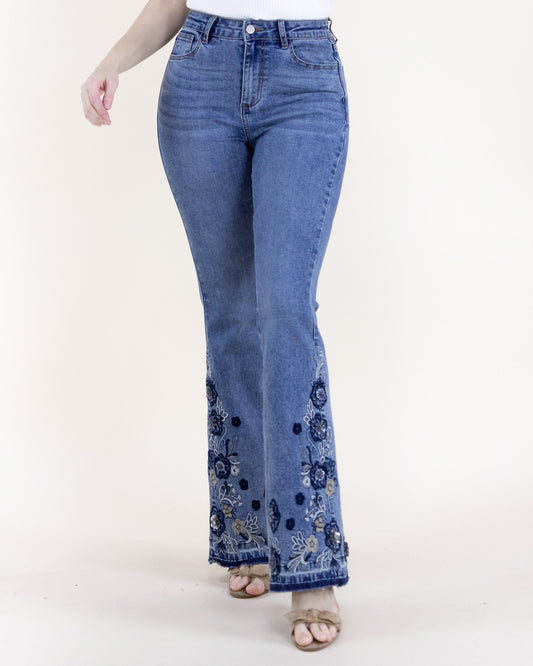 Floral Embroidered Flare Leg Jeans