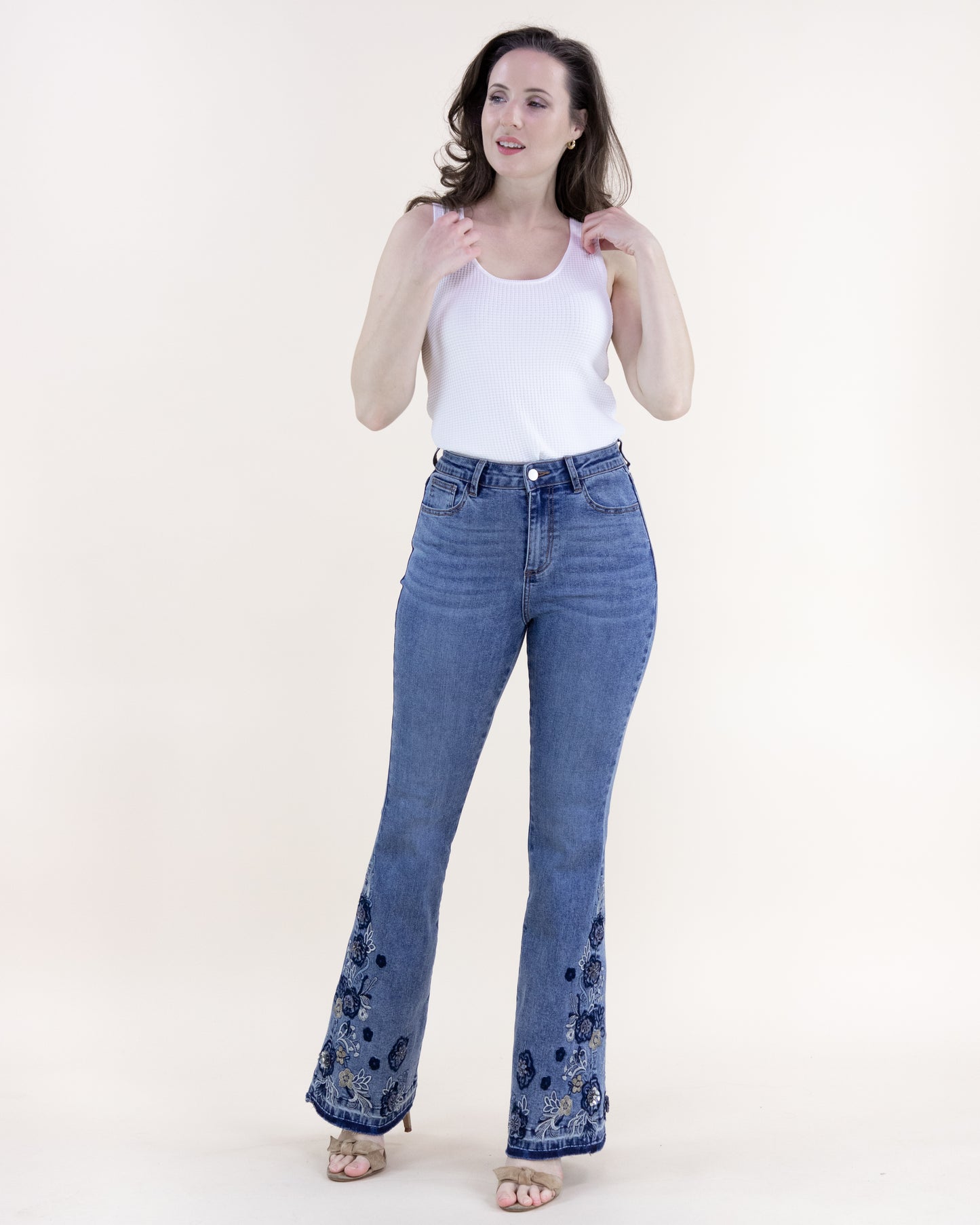 Floral Embroidered Flare Leg Jeans