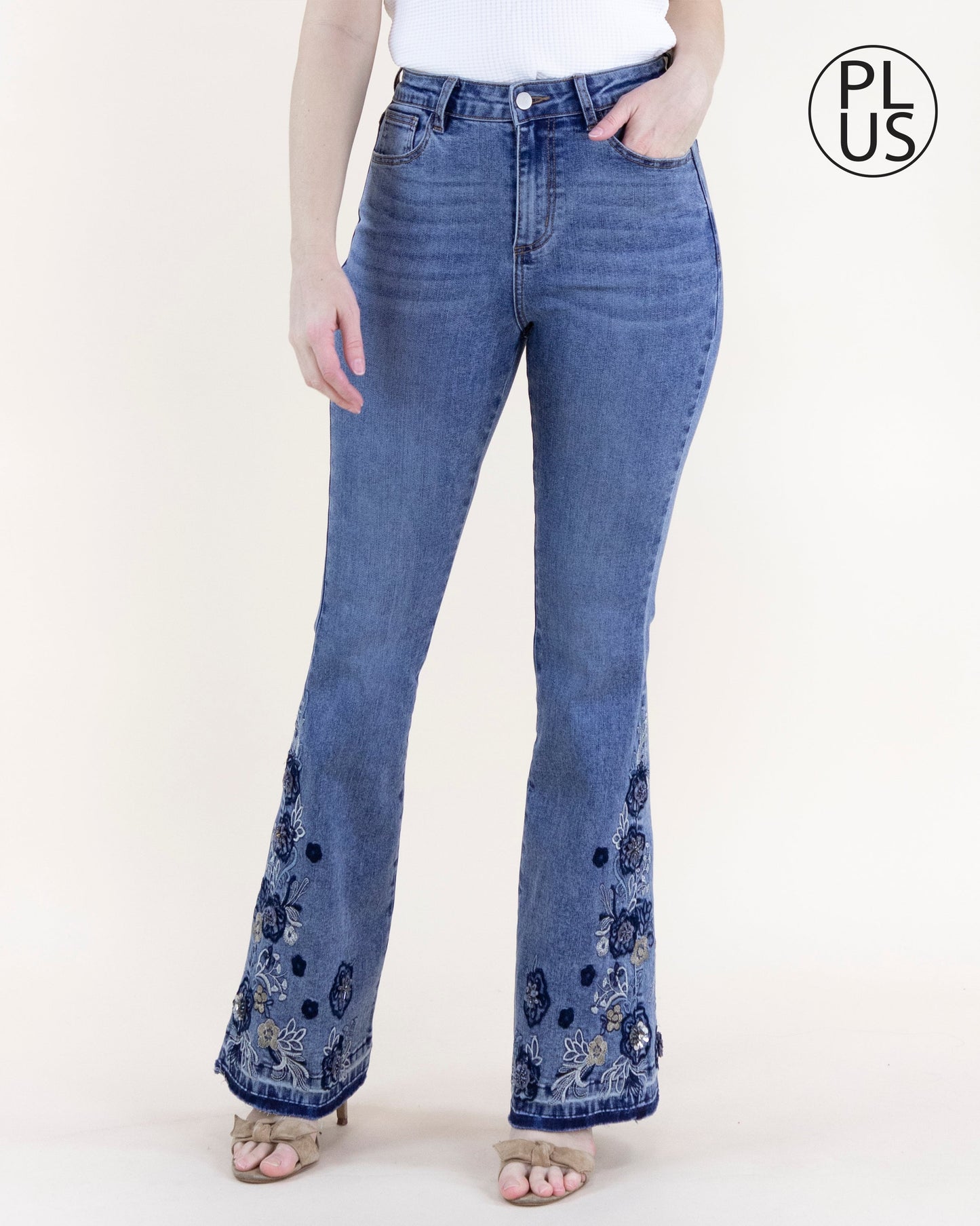 Floral Embroidered Flare Leg Jeans