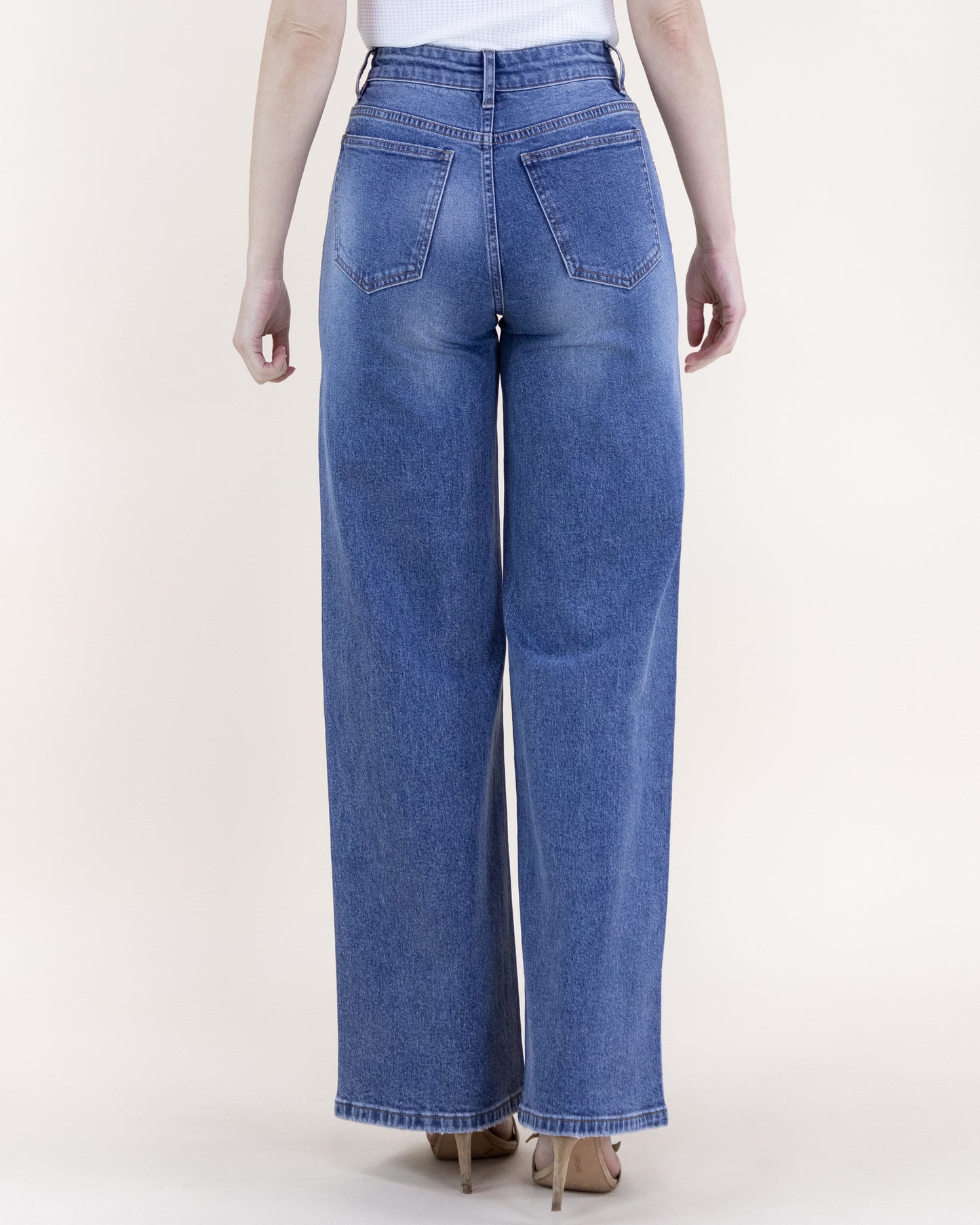 Swirl Embellished Rhinestone High Rise Wide Leg Jeans