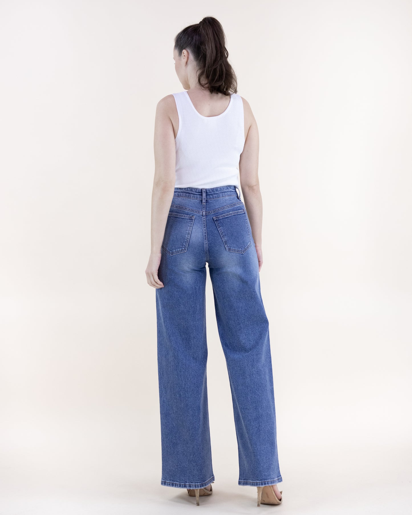 Swirl Embellished Rhinestone High Rise Wide Leg Jeans