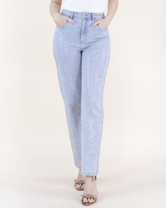 Rhinestone Light Wash High Rise Skinny Jeans