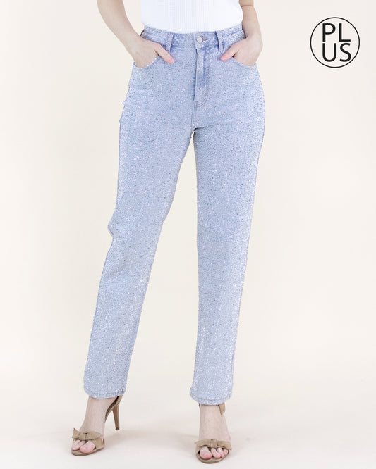 Rhinestone Light Wash High Rise Skinny Jeans