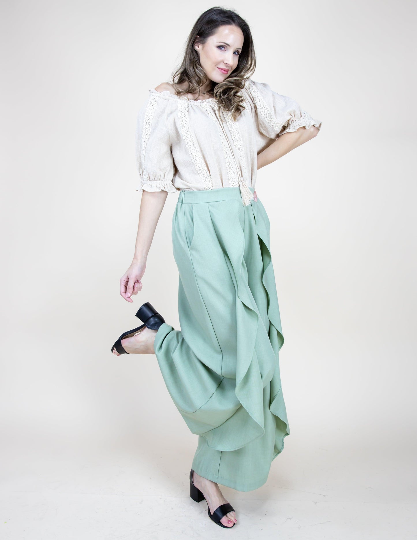 High Waisted Ruffle Pants
