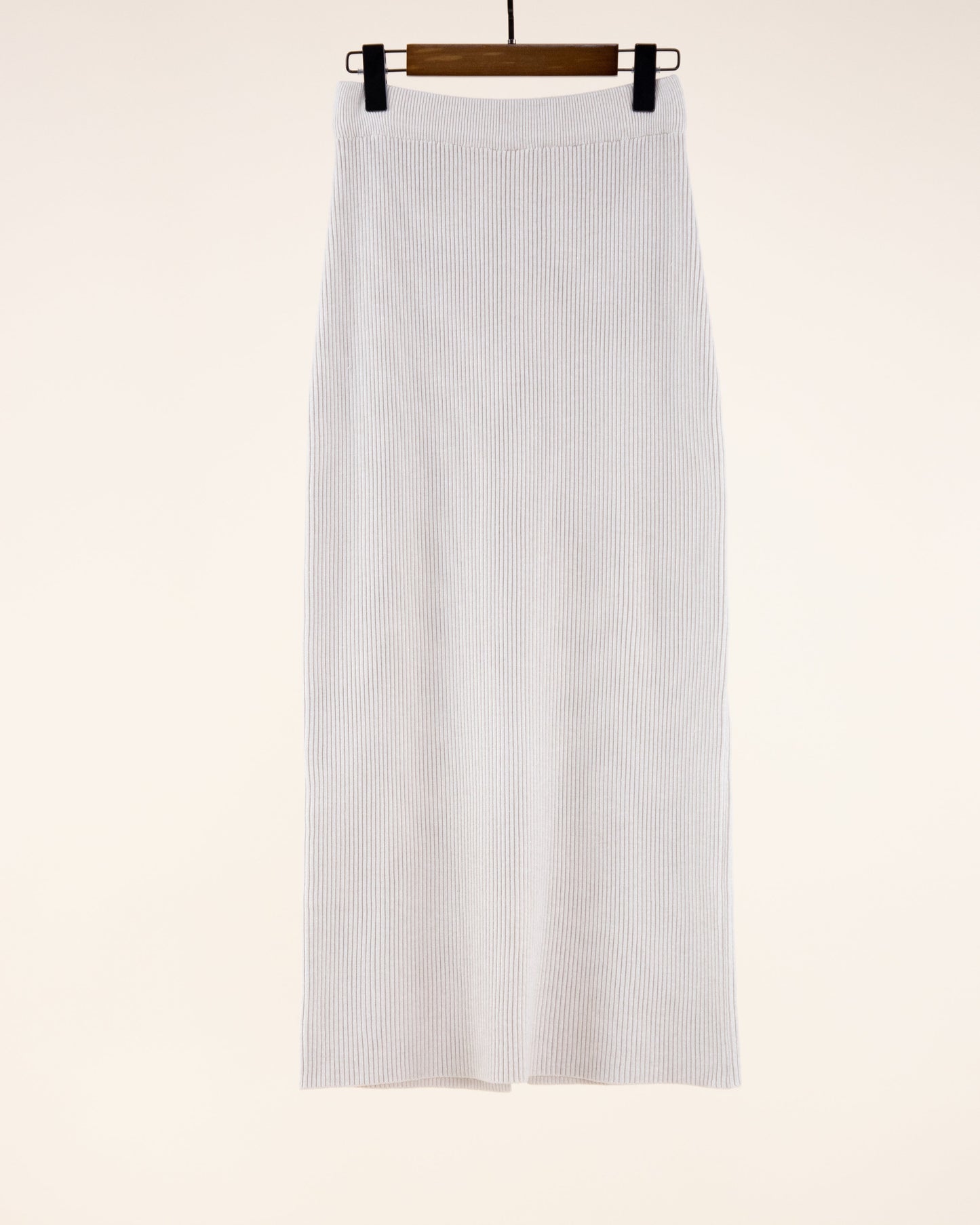 High Waist Back Slit Rib Knit Midi Skirt