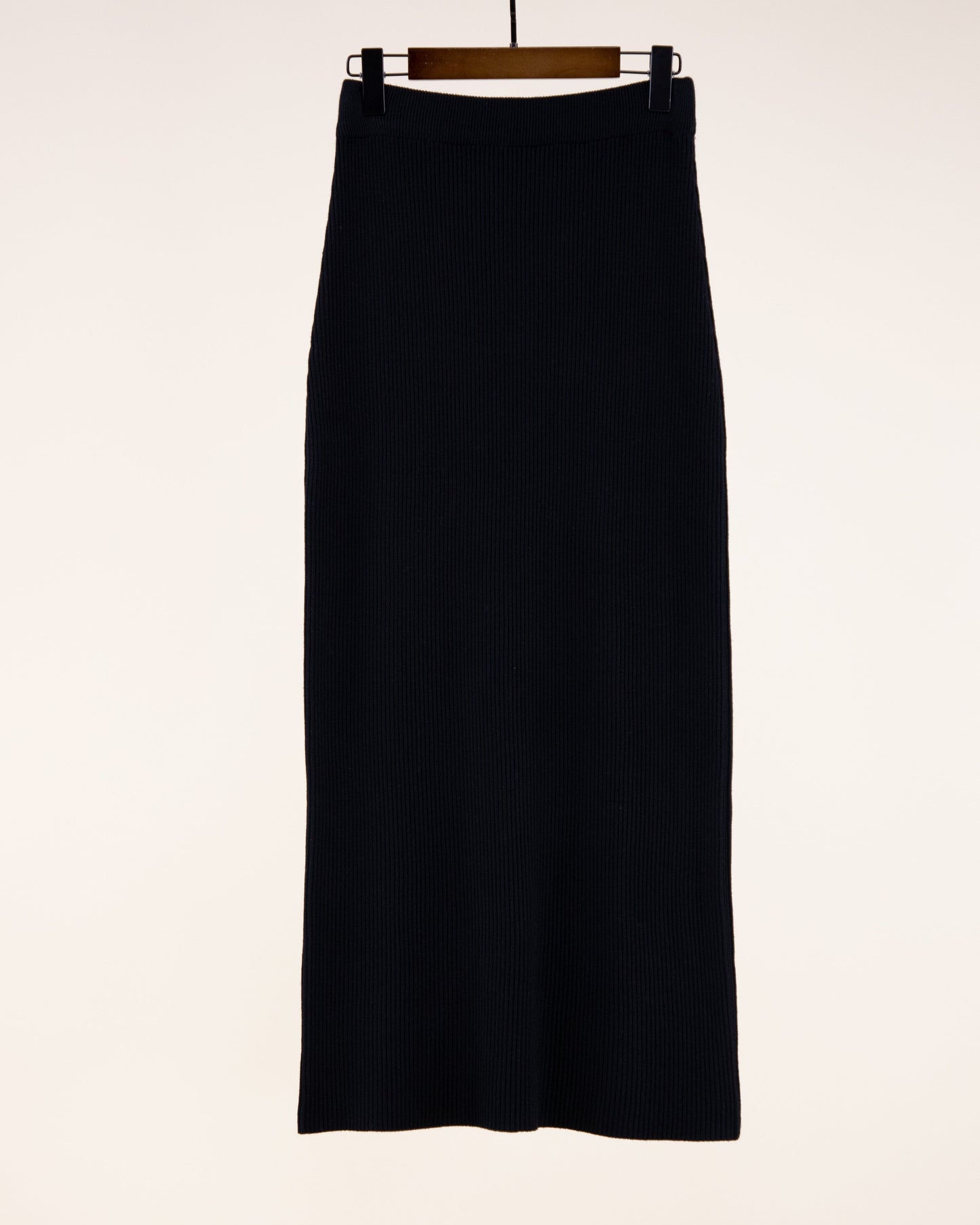 High Waist Back Slit Rib Knit Midi Skirt