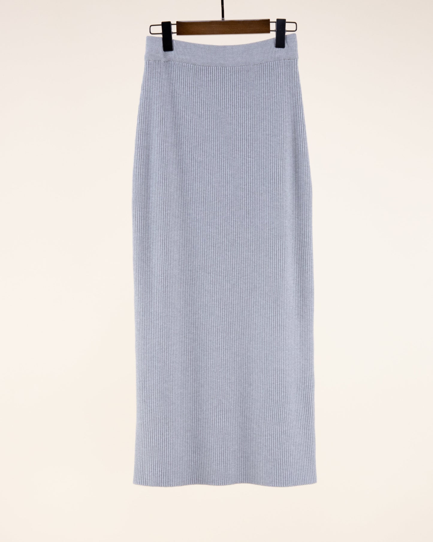 High Waist Back Slit Rib Knit Midi Skirt