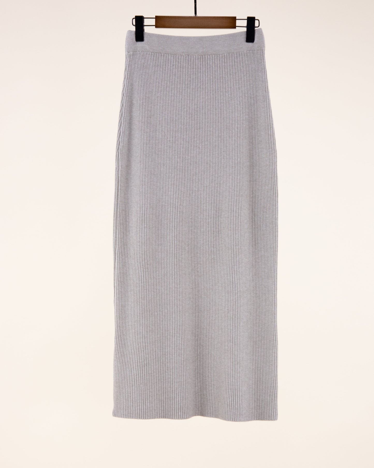 High Waist Back Slit Rib Knit Midi Skirt