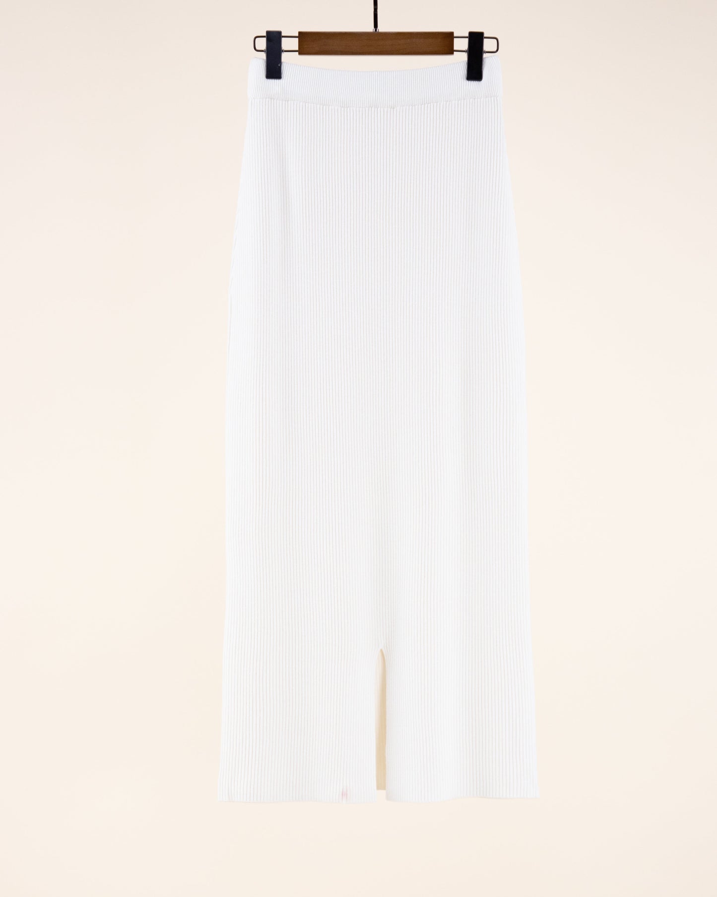 High Waist Back Slit Rib Knit Midi Skirt