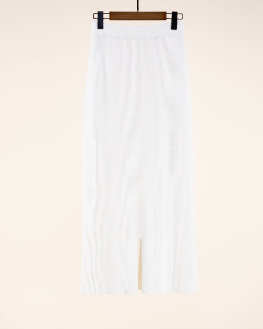 High Waist Back Slit Rib Knit Midi Skirt