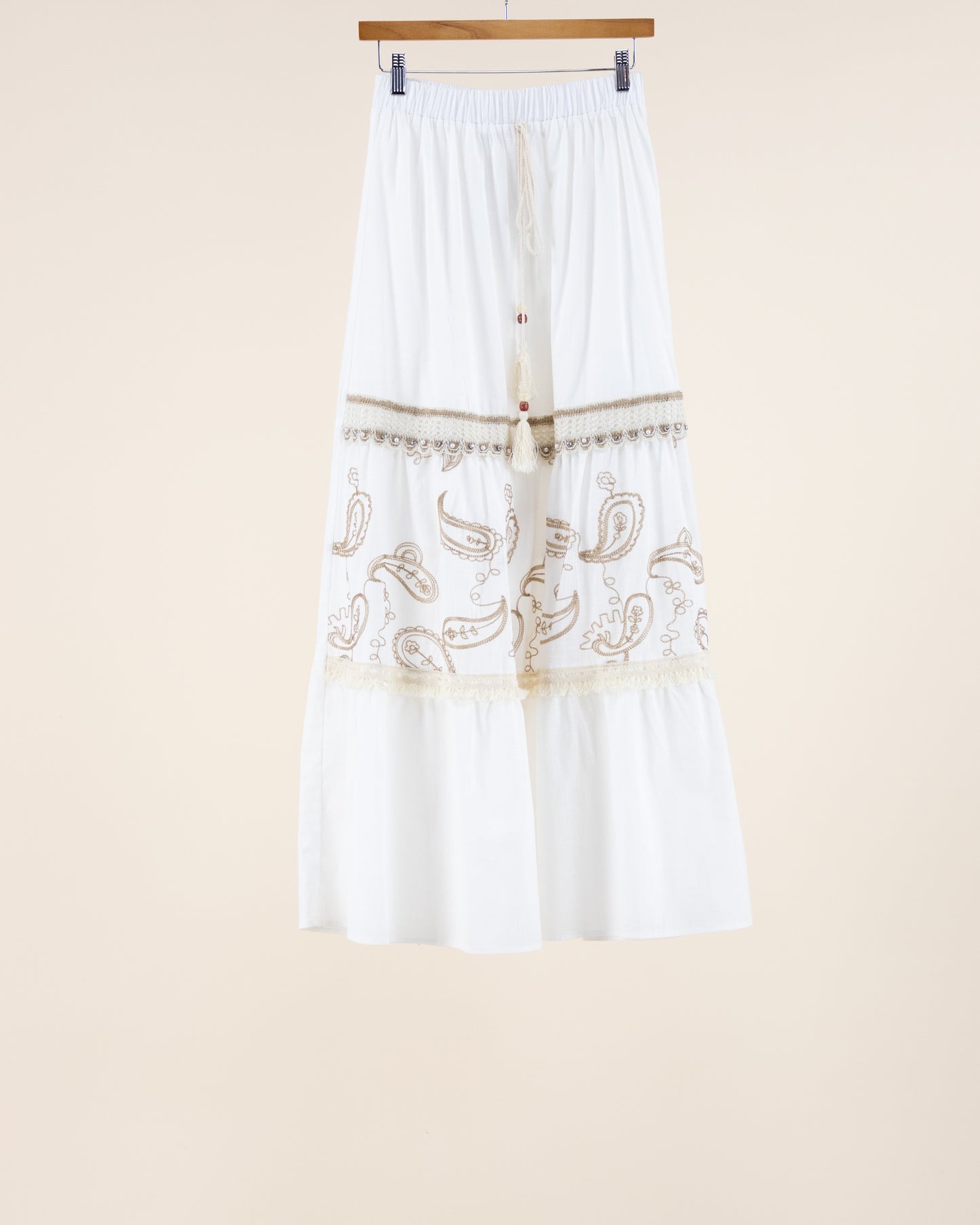 Boho Paisley Embellished Draw String Tiered Skirt