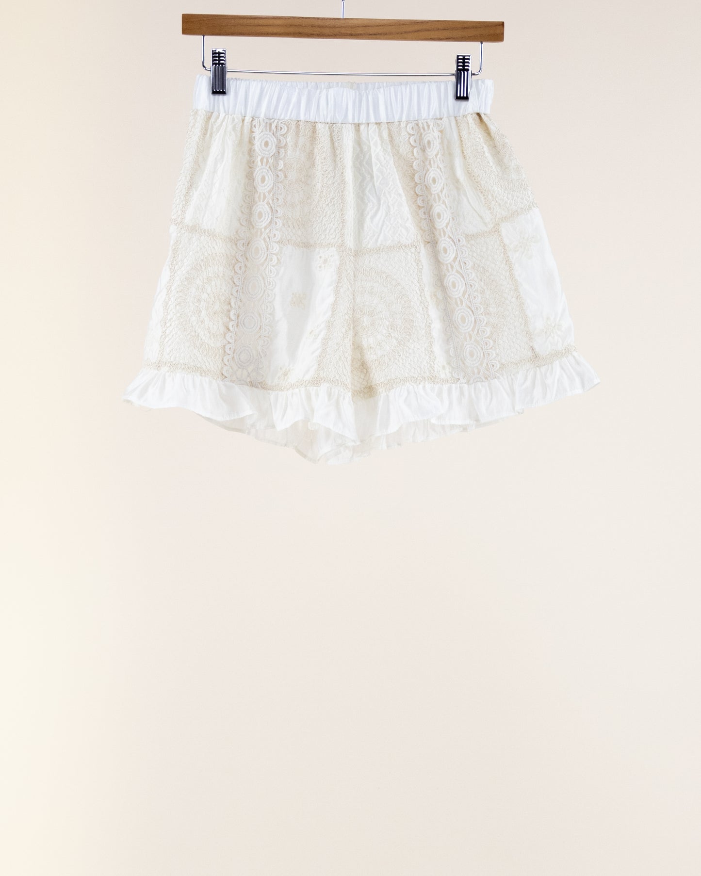Cotton Blend Lace Patchwork Shorts