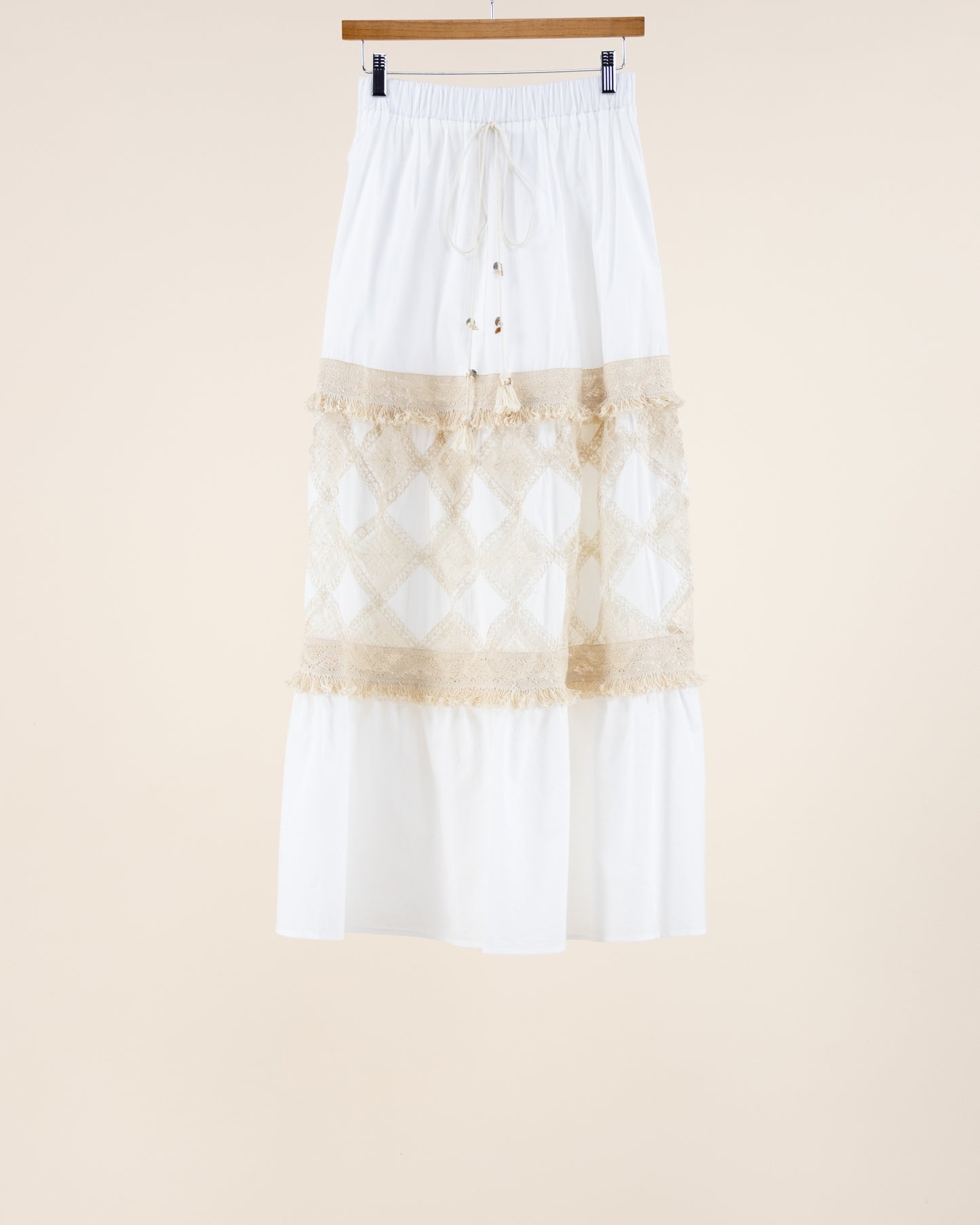 Diamond Cotton & Lace Tiered Maxi Skirt
