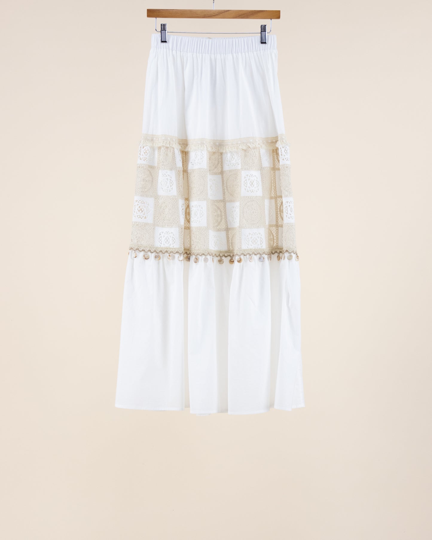 Cotton Lace Tile Tiered Maxi Skirt