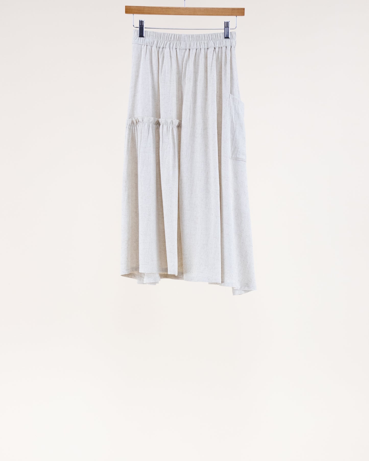 Cotton Linen Side Ruffle & Pocket Maxi Skirt