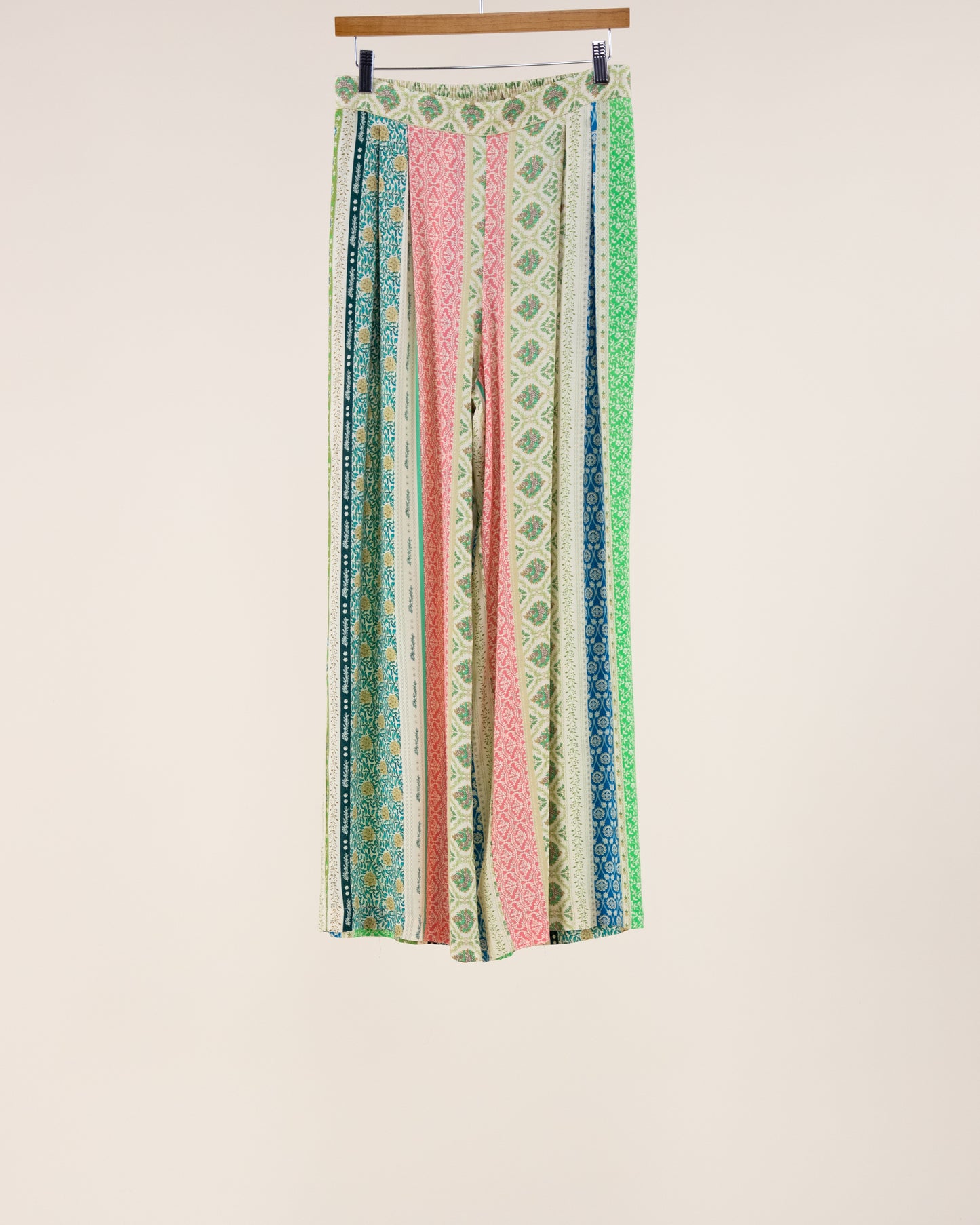Floral Striped Pleated Wide Leg Pants