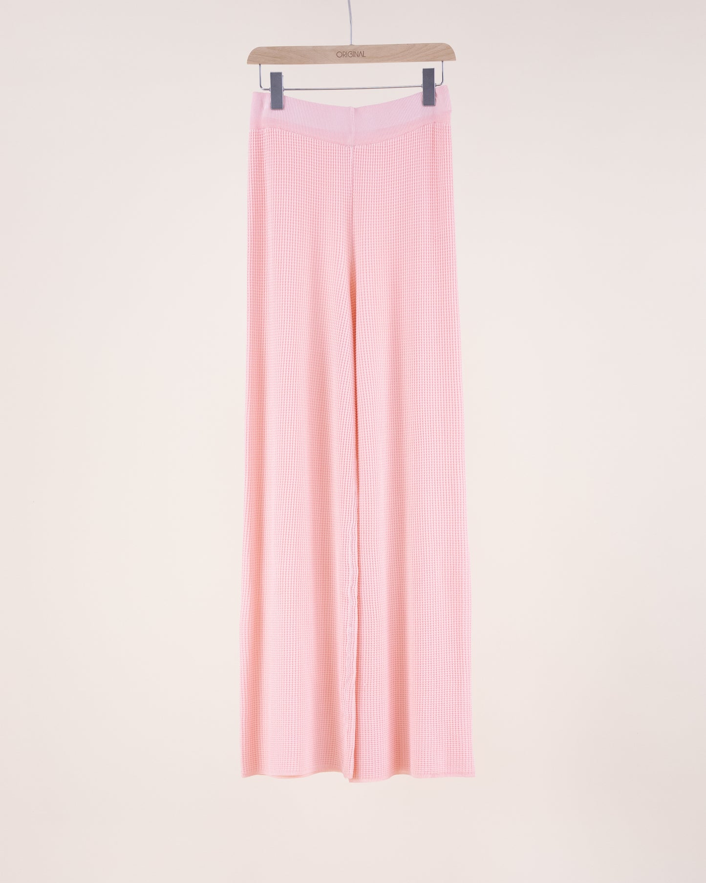 Neutral Wide Leg Waffle Stitch Knit Pants