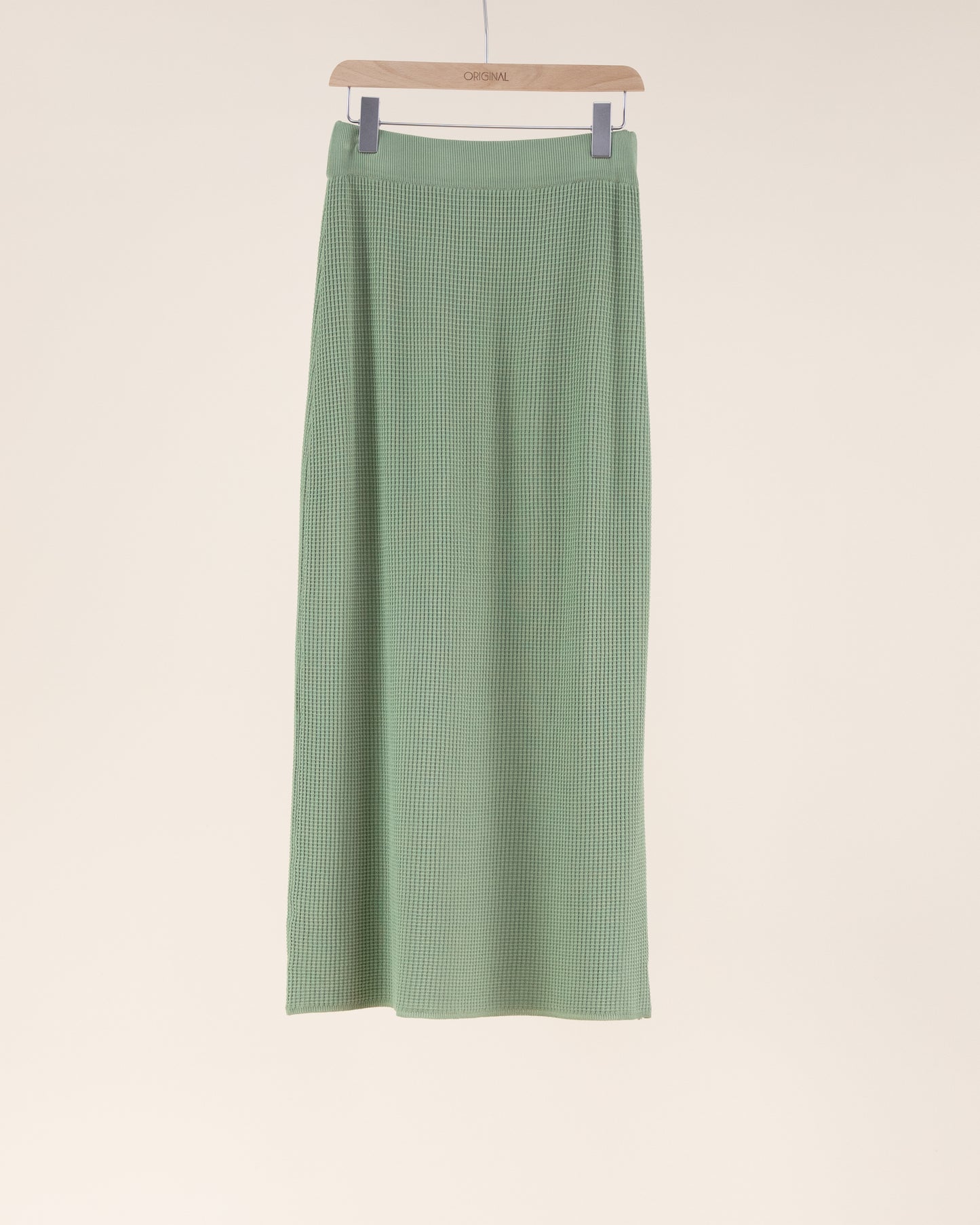 Neutral Waffle Stitch Knit Long Bodycon Pencil Skirt