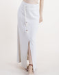 Cotton Linen Cord Belt Front Slit Maxi Skirt