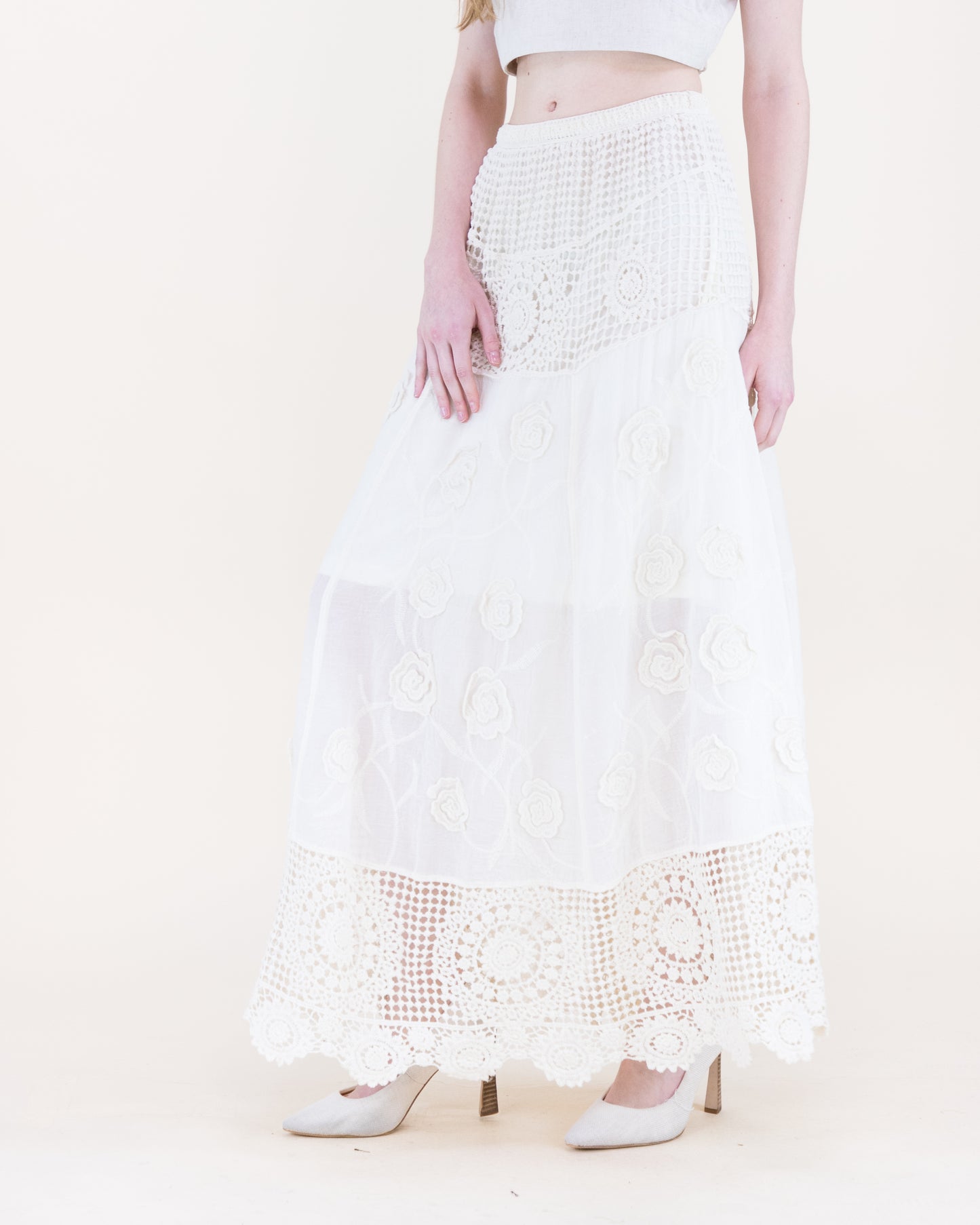 Marbella Vintage Crochet Lace Maxi Skirt
