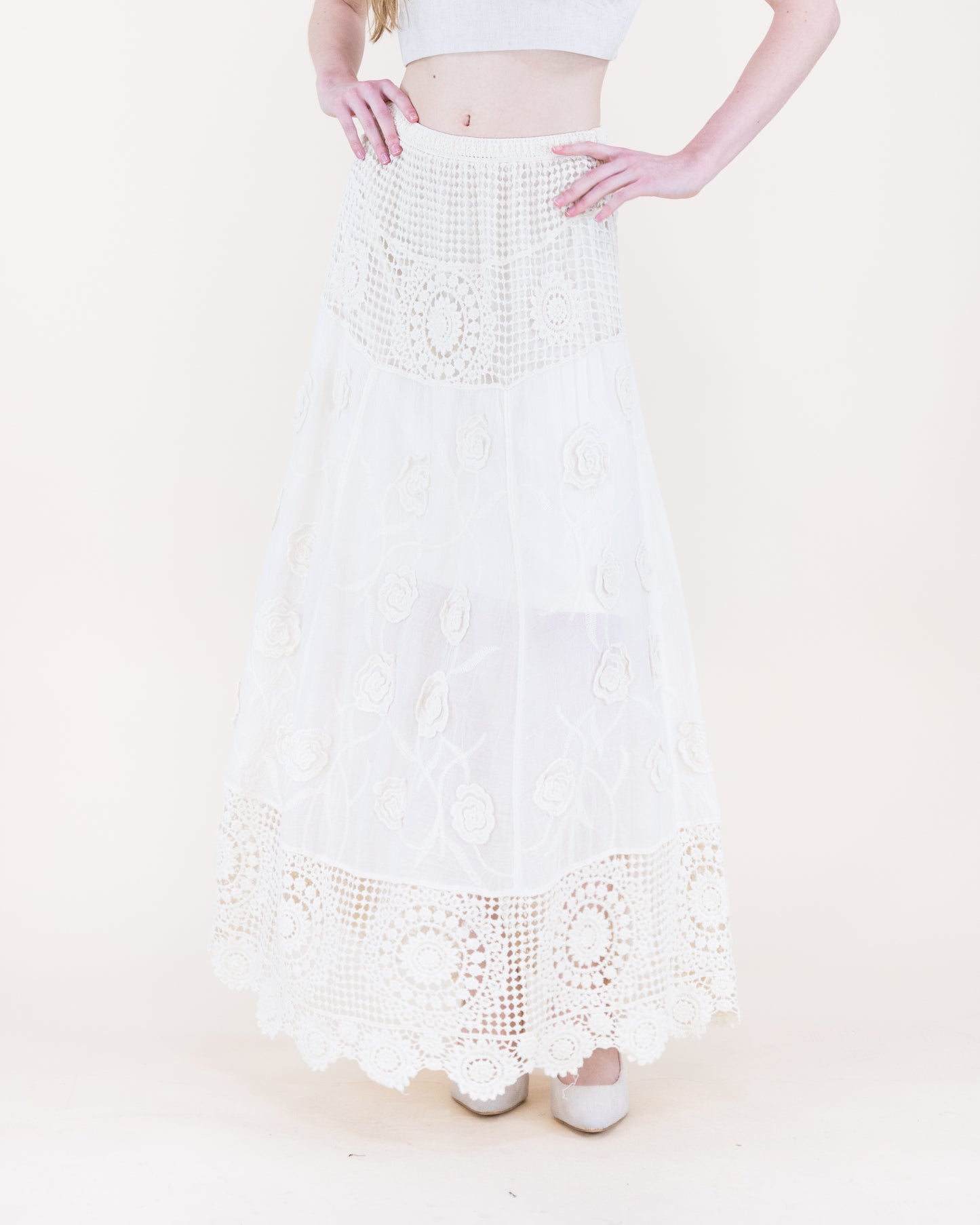 Marbella Vintage Crochet Lace Maxi Skirt