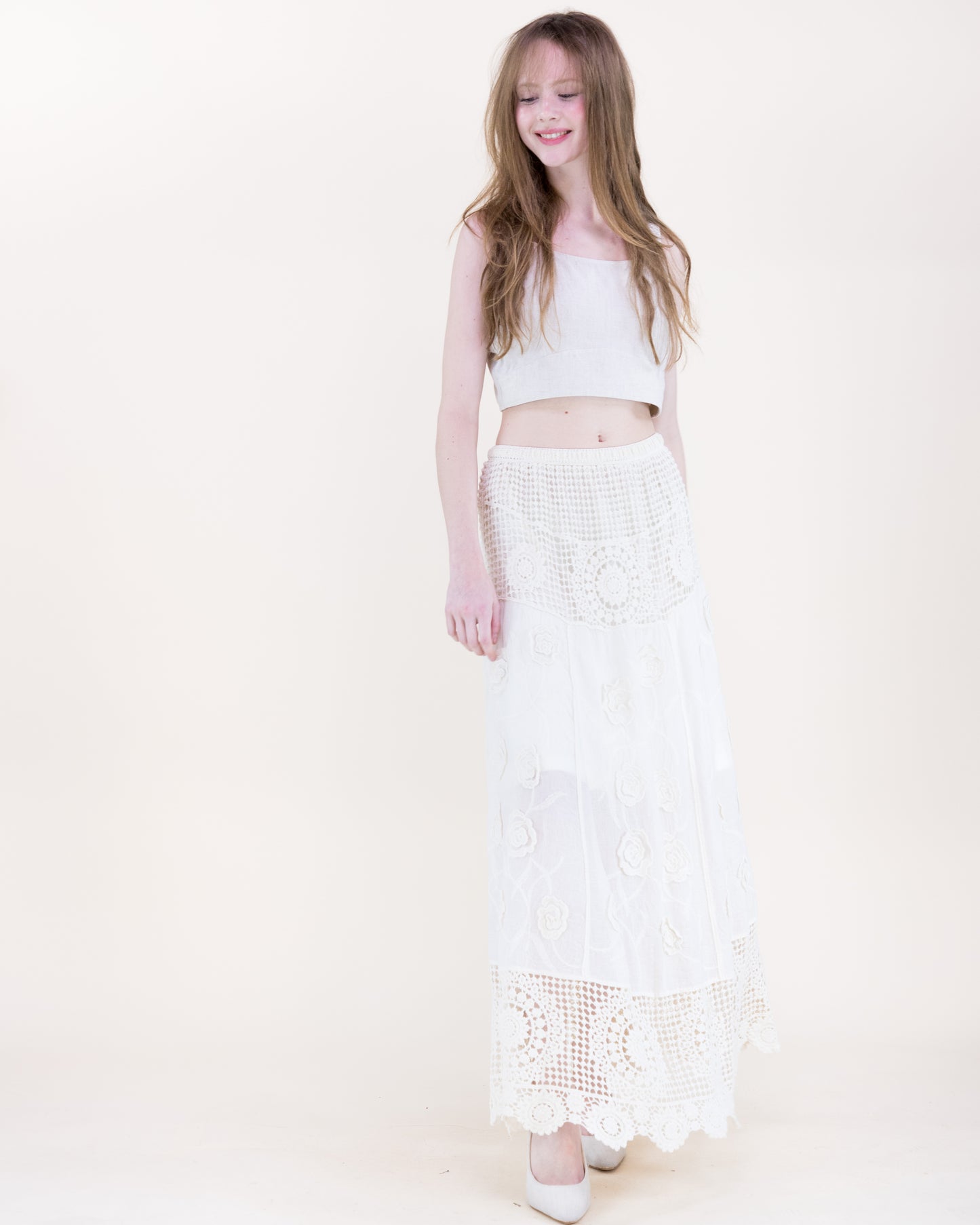 Marbella Vintage Crochet Lace Maxi Skirt