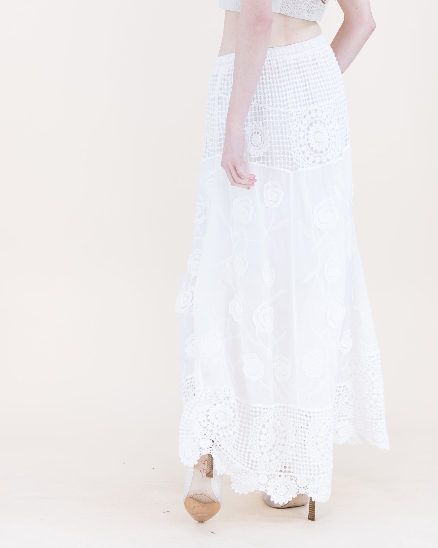 Marbella Vintage Crochet Lace Maxi Skirt