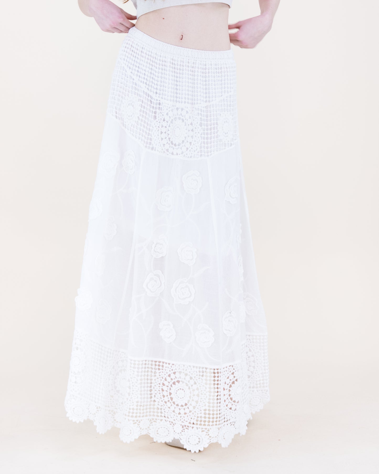 Marbella Vintage Crochet Lace Maxi Skirt