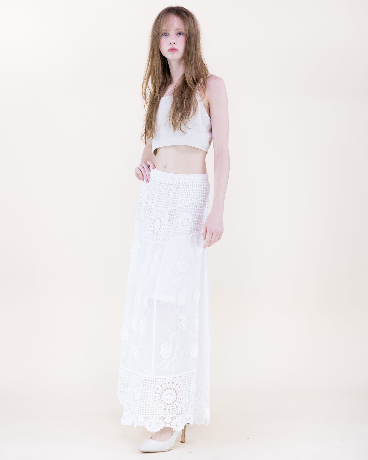 Marbella Vintage Crochet Lace Maxi Skirt