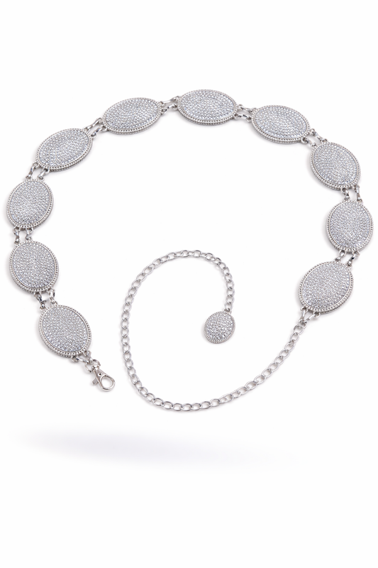 Oval Silver Metal Bling Concho Chain Belt