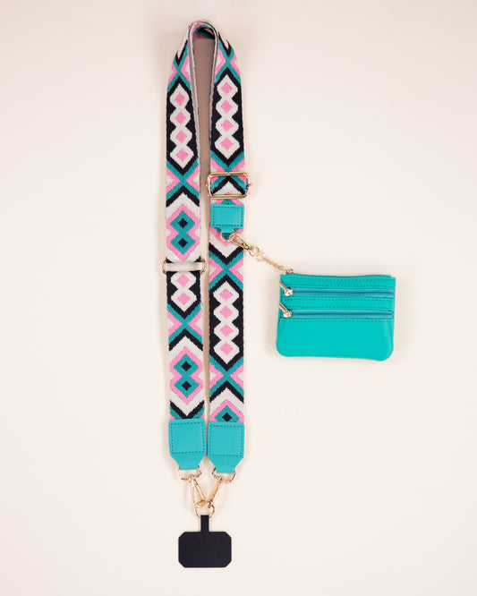 Geometric Pattern Adjustable Clip & Go Crossbody Phone Strap with Purse