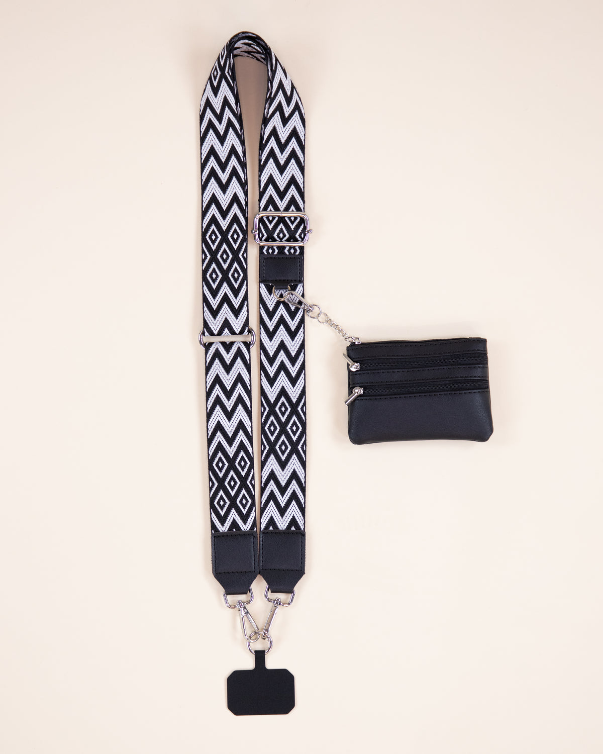 Chevron Adjustable Clip & Go Crossbody Phone Strap with Purse