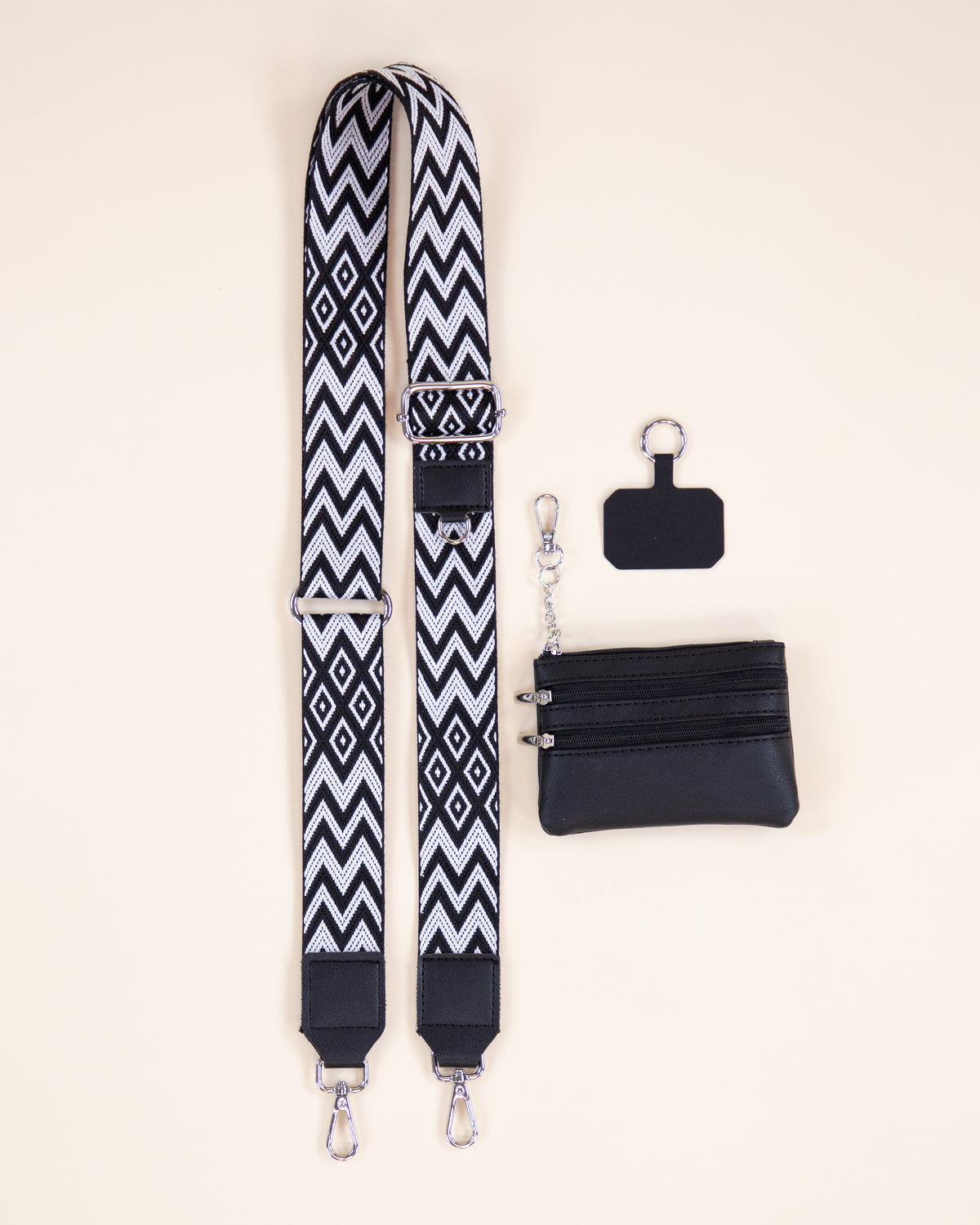 Chevron Adjustable Clip & Go Crossbody Phone Strap with Purse