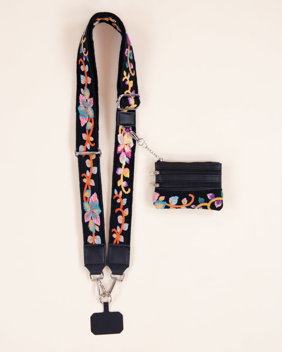 Floral Vine Adjustable Clip & Go Crossbody Phone Strap with Purse