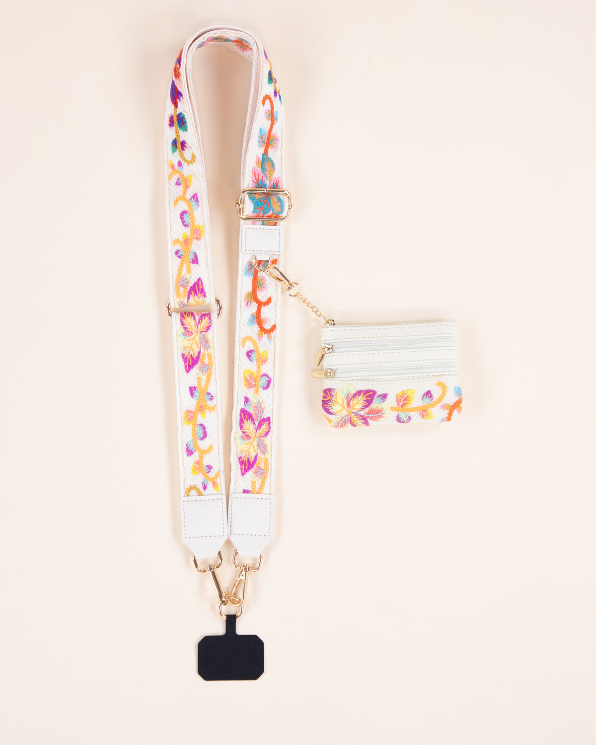Floral Vine Adjustable Clip & Go Crossbody Phone Strap with Purse