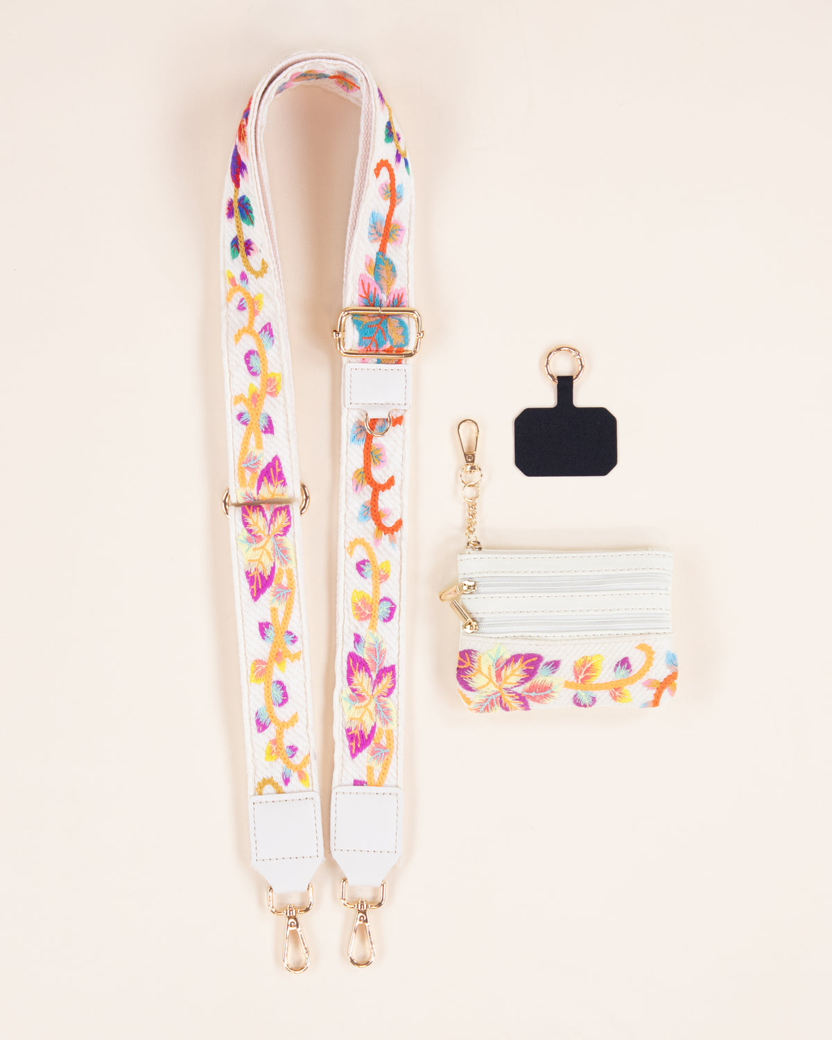 Floral Vine Adjustable Clip & Go Crossbody Phone Strap with Purse