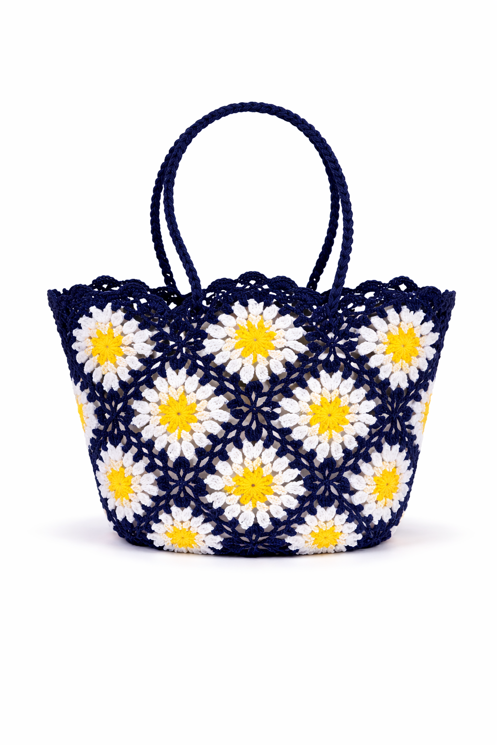 Hand Knitted Crochet Daisy Tote Bag