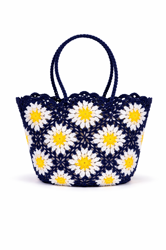Hand Knitted Crochet Daisy Tote Bag