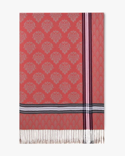 Damask Print w/ Stripe Border Pashmina
