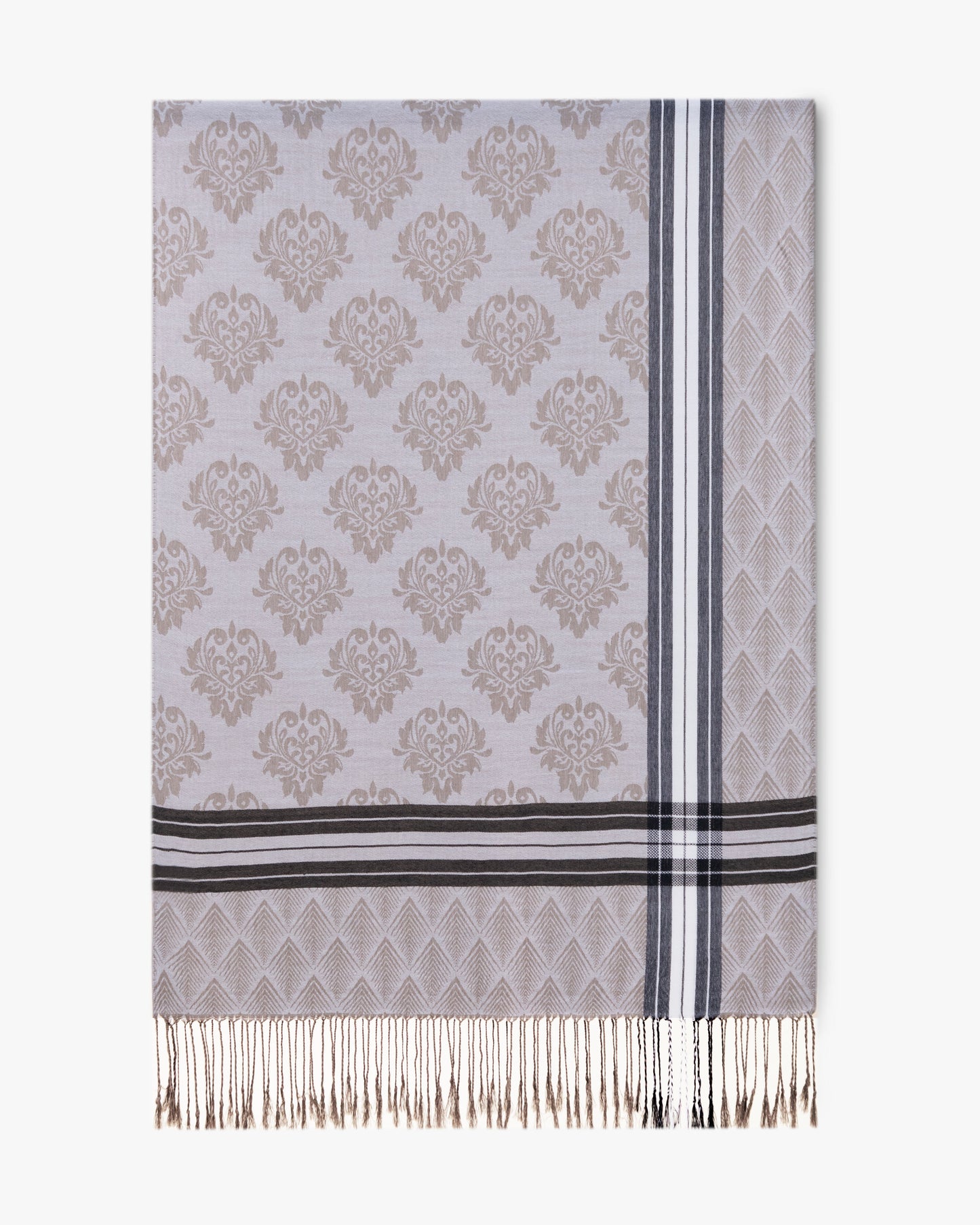 Damask Print w/ Stripe Border Pashmina