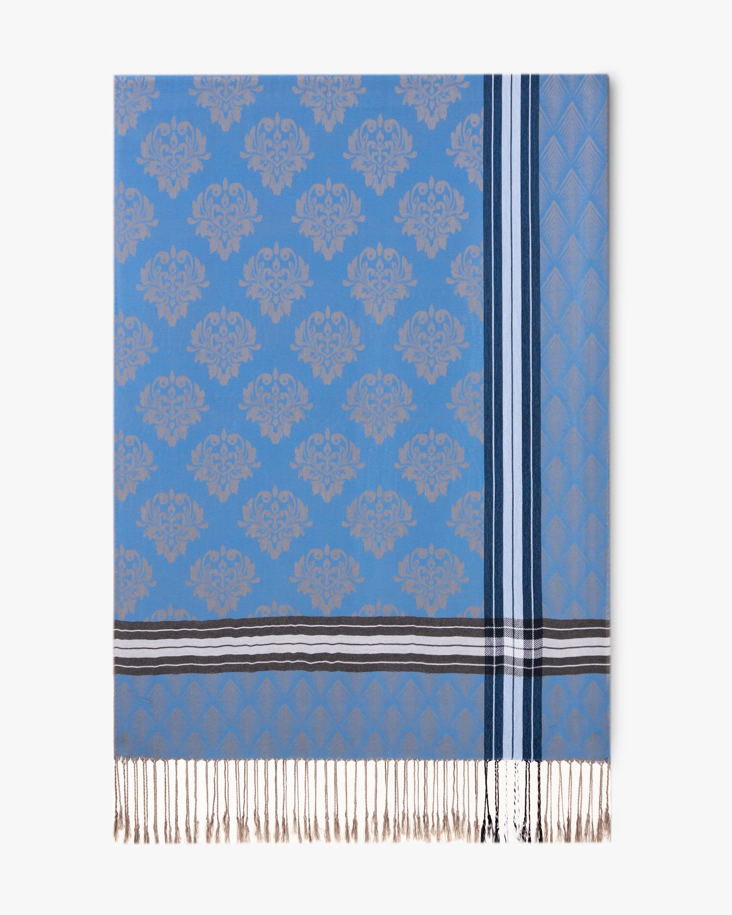 Damask Print w/ Stripe Border Pashmina